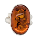Sterling Silver Amber Adjustable Oval Ring